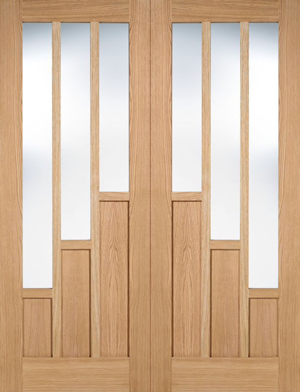Pre-Finished Oak Coventry Clear Glazed 3L Door Pair