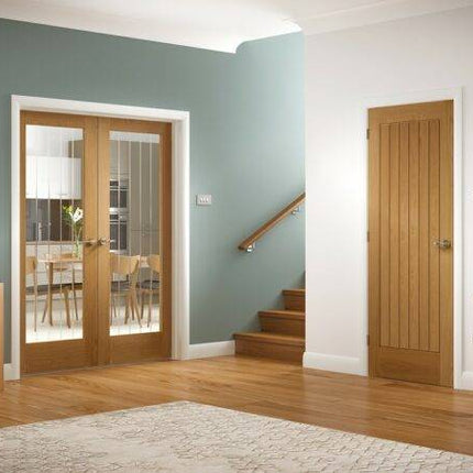 Oak Suffolk Essential P10 Clear Etched Glass Unfinished Door
