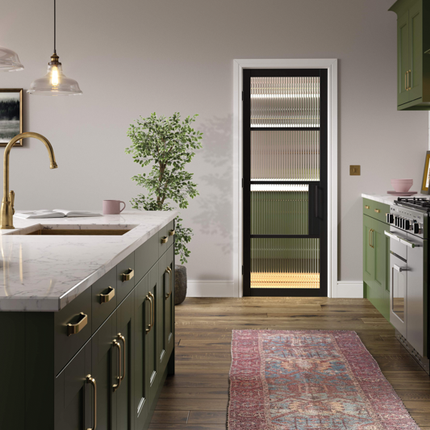 Black Chelsea Reeded Glazed 4L Pre-Finished Door
