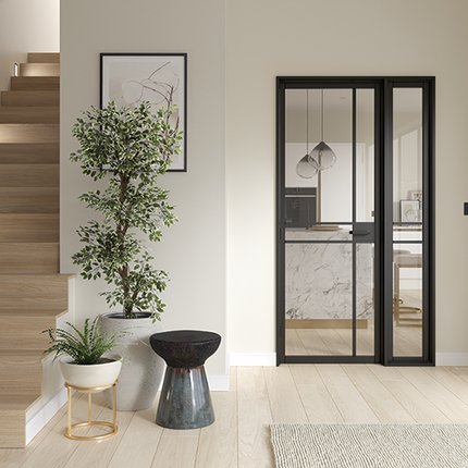 Greenwich Clear Glazed Black Sidelight W6