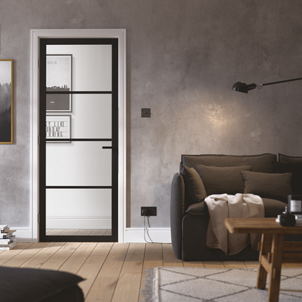 Black Soho Clear Glazed 4L Pre-Finished Door
