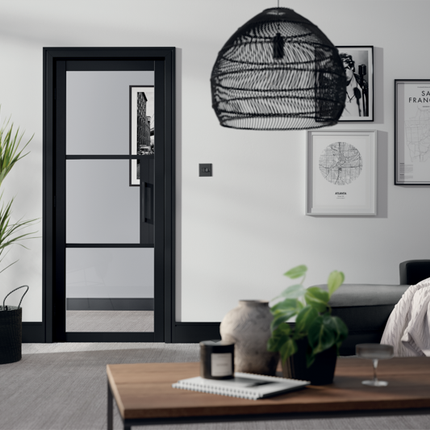 Black Tribeca Clear Glazed 3L Primed Door