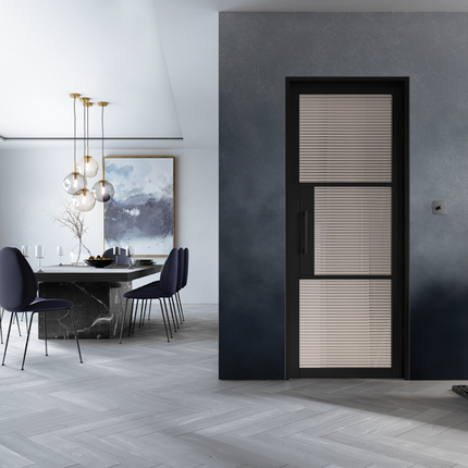 Black Tribeca Reeded Glazed 3L Pre-Finished Door