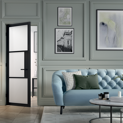 Black Tribeca Reeded Glazed 3L Pre-Finished Door