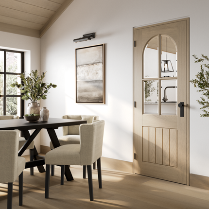 Blonde Oak Mexicano Arched Square Top Clear Glazed Pre-Finished Door