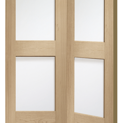 Oak Shaker With Clear Glass Unfinished Bi-Fold Door