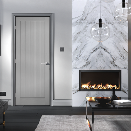 Grey Moulded Textured Vertical 5P Pre-Finished Door