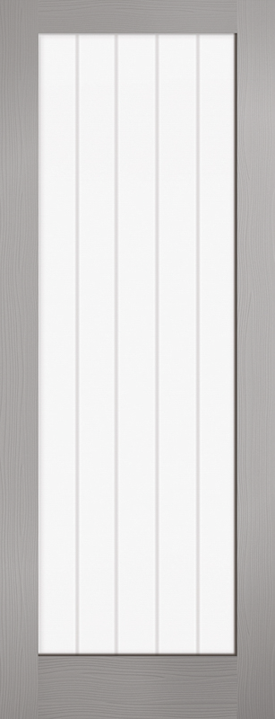 Grey Moulded Textured Vertical Clear Glazed 1L Pre-Finished Door