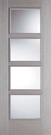 Light Grey Vancouver Clear Glazed 4L Pre-Finished FD30 Fire Door