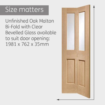 Oak Malton With Clear Bevelled Glass Unfinished Bi-Fold Door