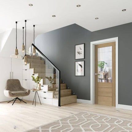 Oak Palermo Original 2XG Clear Etched Glass Pre-Finished Door