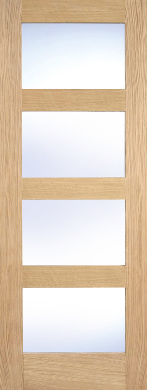 Oak Shaker Clear Glazed 4L Pre-Finished Door