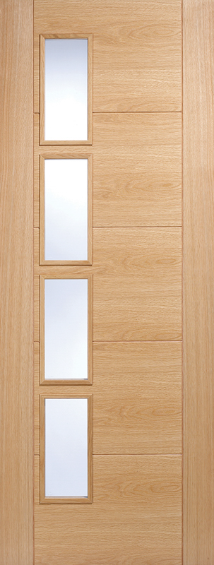 Oak Vancouver Clear Glazed 4L Offset Pre-Finished Door