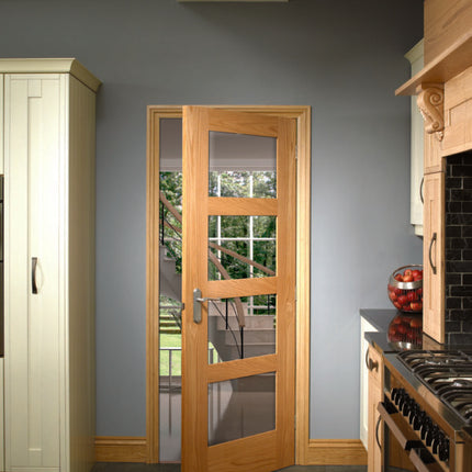 Oak Shaker With Clear Glass Unfinished FD30 Fire Door