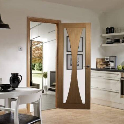 Oak Verona With Clear Glass Unfinished FD30 Fire Door