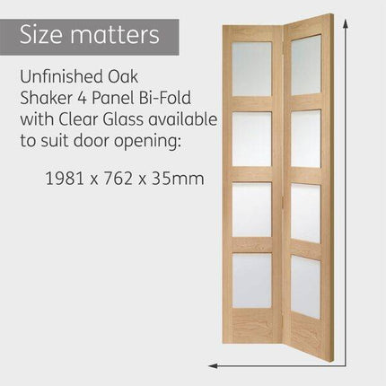 Oak Shaker With Clear Glass Unfinished Bi-Fold Door