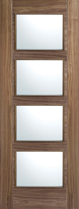 Walnut Vancouver Clear Glazed 4L Pre-Finished FD30 Fire Door