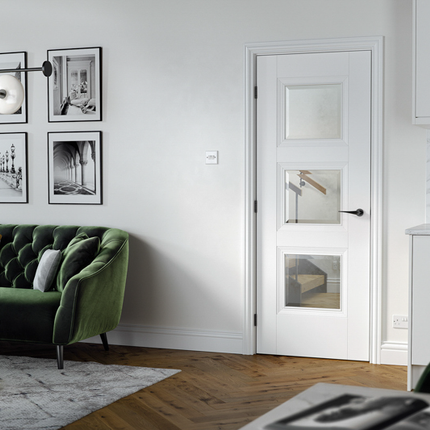 White Amsterdam Clear Glazed Primed Door