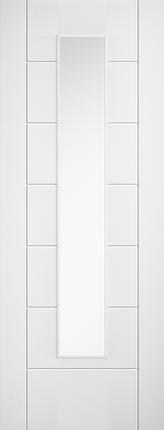 White Laminate Linear 7P Clear Glazed Pre-Finished Door