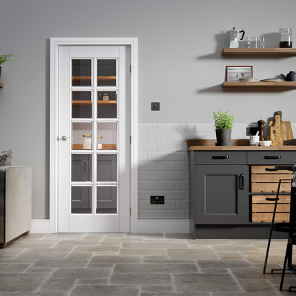White Moulded SA 10L Clear Glazed Primed Door