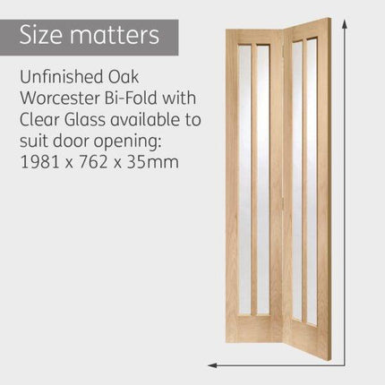Oak Worcester With Clear Glass Unfinished Bi-Fold Door